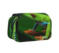 DCEHGEW Red Eyed Tree Frog Printed Flip Pencil Case with 2 Compartments, Large Capacity, Portable Stationery Organizer for School, Travel and Art