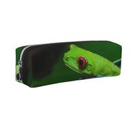 DCEHGEW Red Eyed Tree Frog Printed Leather Pencil Case Cute Stationery Organizer Simple Makeup Bag Pen Pouch, Silver Zipper