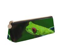 DCEHGEW Red Eyed Tree Frog Printed Zipper Pencil Case Cute Stationery Organizer PVC Leather Triangle Makeup Bag Pen Pouch
