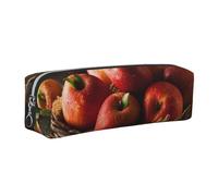 DCEHGEW Red Fruit in a Basket Printed Leather Pencil Case Cute Stationery Organizer Simple Makeup Bag Pen Pouch, Silver Zipper