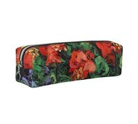 DCEHGEW Red Geraniums Printed Leather Pencil Case Cute Stationery Organizer Simple Makeup Bag Pen Pouch, Silver Zipper