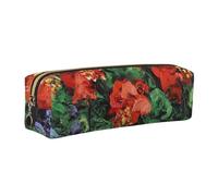 DCEHGEW Red Geraniums Printed Leather Pencil Case Cute Stationery Organizer Simple Makeup Bag Pen Pouch, Gold Zipper