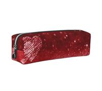 DCEHGEW Red Hearts Space Love Printed Leather Pencil Case Cute Stationery Organizer Simple Makeup Bag Pen Pouch, Silver Zipper