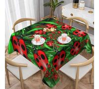DCEHGEW Red Ladybug Prints Square Tablecloth 137x137 CM, Waterproof Fabric Table Cloth for Dining Table, Farmhouse Table Cover for Kitchen Dining Tabletop Decoration
