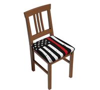 DCEHGEW Red Line Firefighter USA Flag Prints Dining Chair Seat Covers Set 6-Pieces, Removable Washable Chair Slipcovers for Dining Room Kitchen Garden Office