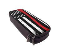 DCEHGEW Red Line Firefighter USA Flag Prints PU Leather Pencil Case, Flip-Top Zipper Pen Pouch Organizer for School Office Travel, Stationery Holder, Gift for Women Men Kids
