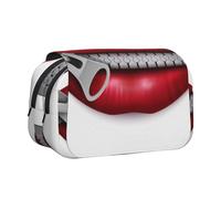 DCEHGEW Red Lips with Zipper to Shut Up Printed Flip Pencil Case with 2 Compartments, Large Capacity, Portable Stationery Organizer for School, Travel and Art