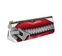 DCEHGEW Red Lips with Zipper to Shut Up Printed Zipper Pencil Case Cute Stationery Organizer PVC Leather Triangle Makeup Bag Pen Pouch