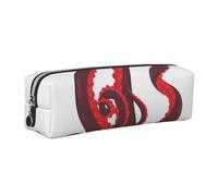 DCEHGEW red Octopus Tentacles Printed Leather Pencil Case Cute Stationery Organizer Simple Makeup Bag Pen Pouch, Silver Zipper