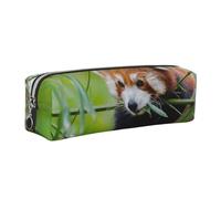 DCEHGEW red Panda on Tree Branch Printed Leather Pencil Case Cute Stationery Organizer Simple Makeup Bag Pen Pouch, Silver Zipper
