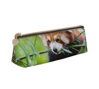 DCEHGEW red Panda on Tree Branch Printed Zipper Pencil Case Cute Stationery Organizer PVC Leather Triangle Makeup Bag Pen Pouch