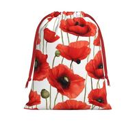 DCEHGEW Red Poppy Flower Soft Drawstring Gift Wrapping Bags, Reusable Polyester Pouch Storage Bag for Christmas, Halloween, Party Favors, Jewelry, Large Size: 15.8x20.9 inches