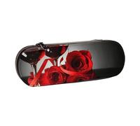 DCEHGEW Red Rose and Wine Romantic Lovers Decor Prints Leather Pencil Case Organiser with Pen Slots, Hard Shell Stylish Pouch for School Office Travel, Gift for Students Men Women