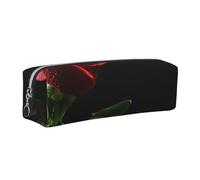 DCEHGEW Red Rose Black Background Printed Leather Pencil Case Cute Stationery Organizer Simple Makeup Bag Pen Pouch, Silver Zipper