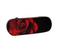 DCEHGEW Red Rose Black Prints Leather Pencil Case Organiser with Pen Slots, Hard Shell Stylish Pouch for School Office Travel, Gift for Students Men Women