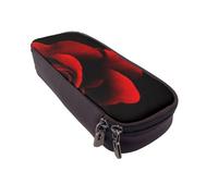 DCEHGEW Red Rose Black Prints PU Leather Pencil Case, Flip-Top Zipper Pen Pouch Organizer for School Office Travel, Stationery Holder, Gift for Women Men Kids
