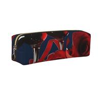 DCEHGEW Red Wine Rose and Candle Printed Leather Pencil Case Cute Stationery Organizer Simple Makeup Bag Pen Pouch, Gold Zipper