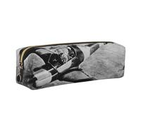 DCEHGEW Retro Airplane Printed Leather Pencil Case Cute Stationery Organizer Simple Makeup Bag Pen Pouch, Gold Zipper