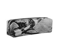 DCEHGEW Retro Airplane Printed Leather Pencil Case Cute Stationery Organizer Simple Makeup Bag Pen Pouch, Silver Zipper