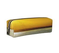 DCEHGEW River Sunset Wooden Boat Printed Leather Pencil Case Cute Stationery Organizer Simple Makeup Bag Pen Pouch, Gold Zipper
