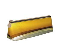DCEHGEW River Sunset Wooden Boat Printed Zipper Pencil Case Cute Stationery Organizer PVC Leather Triangle Makeup Bag Pen Pouch