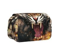 DCEHGEW Roaring Tiger Printed Flip Pencil Case with 2 Compartments, Large Capacity, Portable Stationery Organizer for School, Travel and Art