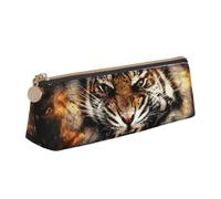 DCEHGEW Roaring Tiger Printed Zipper Pencil Case Cute Stationery Organizer PVC Leather Triangle Makeup Bag Pen Pouch