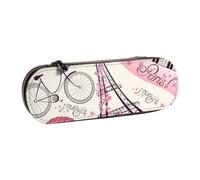 DCEHGEW Romantic Paris Eiffel Tower Bycicle Prints Leather Pencil Case Organiser with Pen Slots, Hard Shell Stylish Pouch for School Office Travel, Gift for Students Men Women