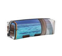 DCEHGEW Romantic Wooden Bungalow Printed Leather Pencil Case Cute Stationery Organizer Simple Makeup Bag Pen Pouch, Silver Zipper