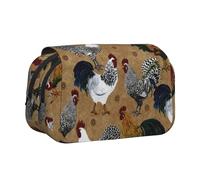 DCEHGEW Rooster and Chicken Print Prints Flap Pencil Case Stylish Storage Bag, Double Layer Large Capacity Pen Pouch for School Office Travel