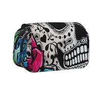 DCEHGEW Rose Sugar Skull Flowers Printed Flip Pencil Case with 2 Compartments, Large Capacity, Portable Stationery Organizer for School, Travel and Art