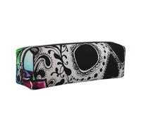 DCEHGEW Rose Sugar Skull Flowers Printed Leather Pencil Case Cute Stationery Organizer Simple Makeup Bag Pen Pouch, Silver Zipper