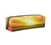 DCEHGEW Running Track Sunset Printed Leather Pencil Case Cute Stationery Organizer Simple Makeup Bag Pen Pouch, Gold Zipper