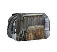 DCEHGEW Rural House Printed Flip Pencil Case with 2 Compartments, Large Capacity, Portable Stationery Organizer for School, Travel and Art