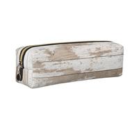 DCEHGEW Rustic Old Barn Wood Printed Leather Pencil Case Cute Stationery Organizer Simple Makeup Bag Pen Pouch, Gold Zipper