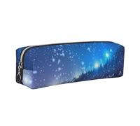 DCEHGEW Rustic Village Night Printed Leather Pencil Case Cute Stationery Organizer Simple Makeup Bag Pen Pouch, Silver Zipper