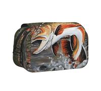 DCEHGEW Safflower Flying Fish Printed Flip Pencil Case with 2 Compartments, Large Capacity, Portable Stationery Organizer for School, Travel and Art