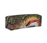 DCEHGEW Safflower Flying Fish Printed Leather Pencil Case Cute Stationery Organizer Simple Makeup Bag Pen Pouch, Gold Zipper