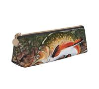 DCEHGEW Safflower Flying Fish Printed Zipper Pencil Case Cute Stationery Organizer PVC Leather Triangle Makeup Bag Pen Pouch