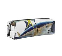 DCEHGEW Salmon Fish Printed Leather Pencil Case Cute Stationery Organizer Simple Makeup Bag Pen Pouch, Silver Zipper