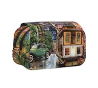 DCEHGEW san Francisco Printed Flip Pencil Case with 2 Compartments, Large Capacity, Portable Stationery Organizer for School, Travel and Art