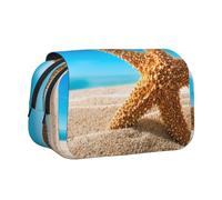 DCEHGEW Sandy Beach Holiday Printed Flip Pencil Case with 2 Compartments, Large Capacity, Portable Stationery Organizer for School, Travel and Art