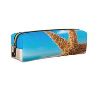 DCEHGEW Sandy Beach Holiday Printed Leather Pencil Case Cute Stationery Organizer Simple Makeup Bag Pen Pouch, Gold Zipper