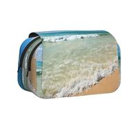 DCEHGEW Sandy Beach Printed Flip Pencil Case with 2 Compartments, Large Capacity, Portable Stationery Organizer for School, Travel and Art