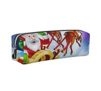 DCEHGEW Santa Claus Deer Sled Printed Leather Pencil Case Cute Stationery Organizer Simple Makeup Bag Pen Pouch, Silver Zipper