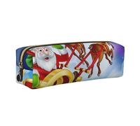 DCEHGEW Santa Claus Deer Sled Printed Leather Pencil Case Cute Stationery Organizer Simple Makeup Bag Pen Pouch, Gold Zipper