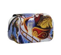 DCEHGEW Santa Claus Riding Deer Printed Flip Pencil Case with 2 Compartments, Large Capacity, Portable Stationery Organizer for School, Travel and Art