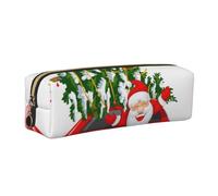 DCEHGEW Santa in a car Printed Leather Pencil Case Cute Stationery Organizer Simple Makeup Bag Pen Pouch, Gold Zipper