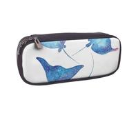 DCEHGEW Sea Animals Stingrays Prints PU Leather Pencil Case Flip-top Zipper Pen Pouch Organizer for School, Office, Travel, Personalized Gift