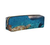 DCEHGEW Sea Turtle Dolphin and Fish Printed Leather Pencil Case Cute Stationery Organizer Simple Makeup Bag Pen Pouch, Gold Zipper